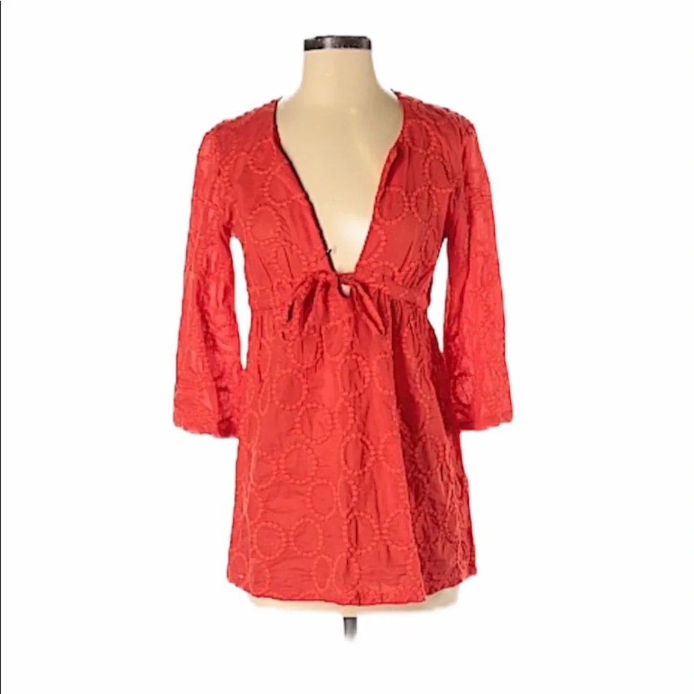 J.Crew Burnt Orange V-Neck Drawstring Blouse Long Sleeve Casual Top Women’s XS